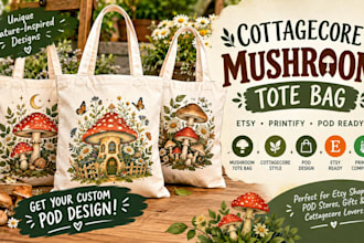 create cottagecore mushroom tote bag pod etsy printify design