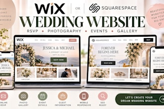 design wix or squarespace wedding website, photography, rsvp and event gallery