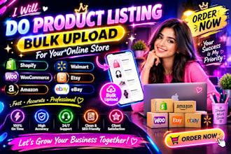 do product listing bulk upload, amazon, walmart, ebay, shopify, etsy, temu store