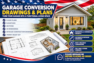 prepare USA city permit drawings home addition for adu, garage conversion tx ca