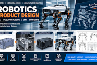 design robotic products for cnc machining, injection molding and dfm prototype