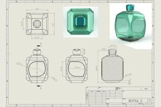 create 2d cad technical drawing for bottles, products and packaging