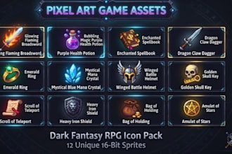 create pixel art game icons, items and 2d game assets and retro game icons
