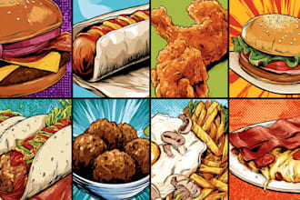 draw a illustration of food pop art