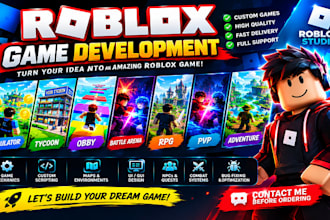 develop a roblox simulator, tycoon, obby, rpg, pvp and battle arena game
