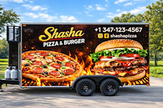 design food truck, food trailer, food van, food cart and food caravan or camper