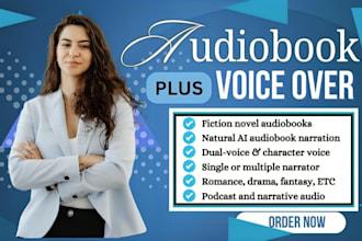 create an ai audiobook with natural voiceover, fiction novel audiobook, podcast