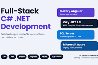 build full stack web apps with c sharp dot net, blazor, angular, sql and azure