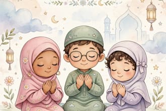 design 3 modern islamic kids story book covers and KDP cover