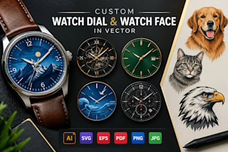 create custom watch dial, watch face, pet, animals in vector