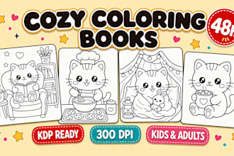 create a bold and easy cozy coloring book for amazon KDP and etsy