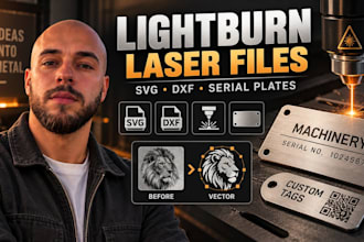lightburn laser engraving file, co2 fiber svg dxf machine tags, serial plate art