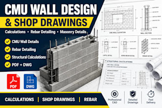 design cmu walls, calculations, shop drawings  rebar detailing