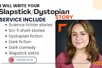 write sci fi dystopian slapstick staire dark fiction, cosmic science fiction
