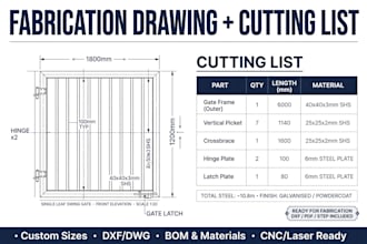 do fabrication drawing  for gate fence with cutting list