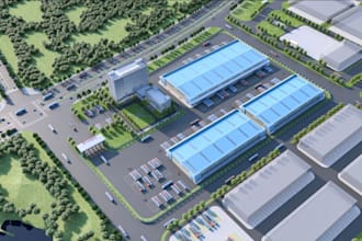 render warehouse building, industrial real estate development layout, rendering
