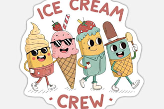 design a cute ice cream crew cartoon mascot logo for your brand