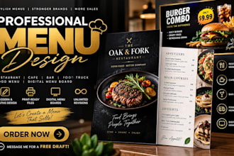 design modern restaurant menus, food menus and digital menu boards