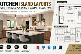 create kitchen island layouts, work triangle planning cabinet elevation