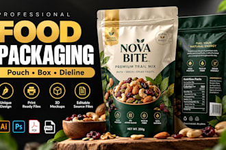 design food packaging, pouch and print ready dieline