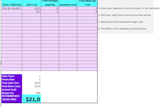create an automated excel cost and pricing calculator spreadsheet