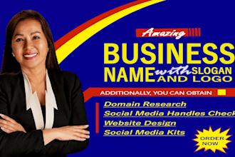 create unique brand name, business name, slogan and logo