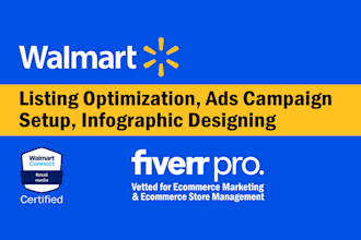setup ads campaign or do listing optimization or design infographics for walmart