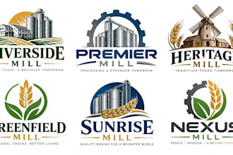 design a professional  milling, grain, flour, agriculture, industrial mill logo