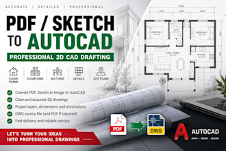 onvert PDF or sketch to professional autocad drawings