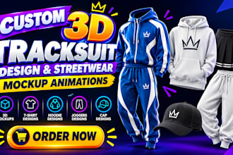 do custom 3d tracksuit design and streetwear mockup tshirt hoodie cap