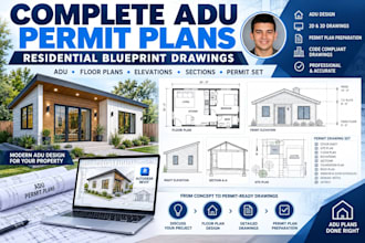 complete adu permit plans and residential blueprint drawings