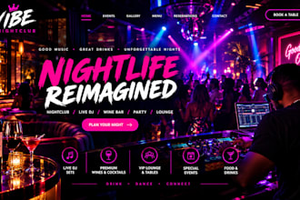 build nightclub, nightlife, live dj, wine bar, party and lounge website