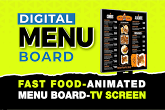 design modern fast food animated menu board and tv screen menu