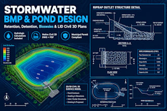 design retention pond detention pond stormwater bmp lid civil 3d plan