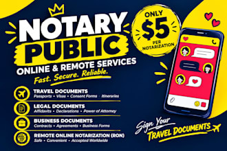 offer online notary service, all minor consent documents wet stamp signature
