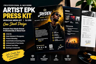 design one sheet, modern artist epk press kit, musician media kit and dj epk