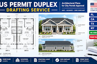 draw fl, ca, tx, ny, duplex floor plans elevations, framing for building permit