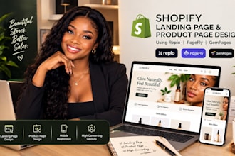design shopify landing page, shopify product page with replo, pagefly or gempage