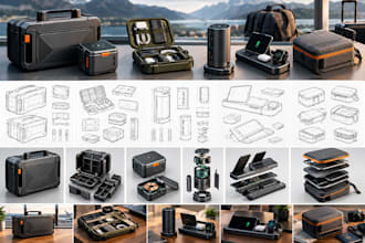 design 3d travel crates, tech organizers, portability docks, travel accessories