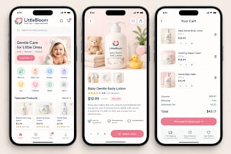 design baby product marketplace, baby skincare product, branding and 3d mockup