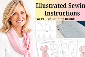 create illustrated sewing instructions for PDF patterns and clothing brands
