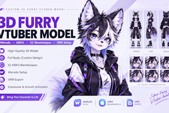 create 3d furry vtuber, warudo arkit 52 blenshapes vrm setup, 3d vtber model