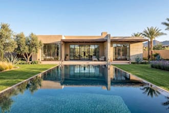 visual mid building into 3dsmax modern desert house,stucco exterior,patio design