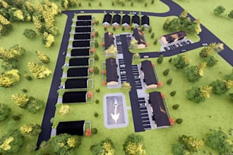 buildup 3d residential site plan, suburban housing development, townhouse render