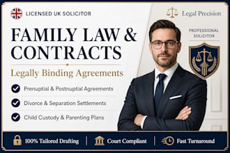 draft a prenuptial, divorce settlement, or child custody agreement