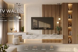 design custom TV wall, media unit, cabinets and shelves