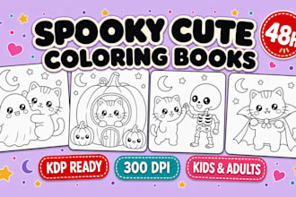 create a spooky cute coloring book, bold and easy, for amazon KDP