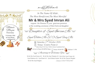 design luxury pakistani wedding card, mehndi,barat and valima invitation
