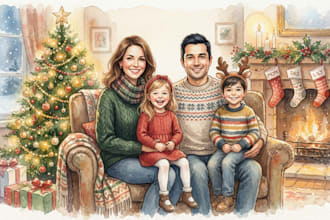 make a watercolor christmas portrait or illustration