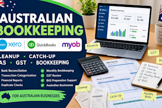australian xero quickbooks bookkeeping, cleanup, catchup, bas, gst, myob,